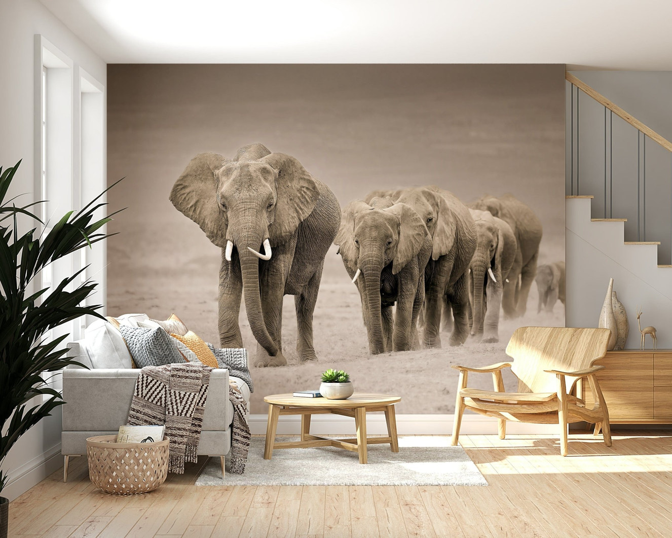 A beautiful majestic elephant wallpaper mural on a journey.