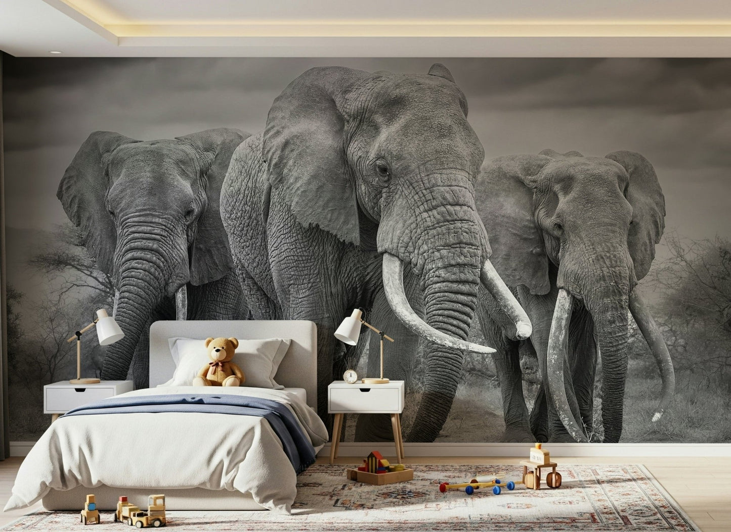 A beautiful modern art wall mural of delicate lines.