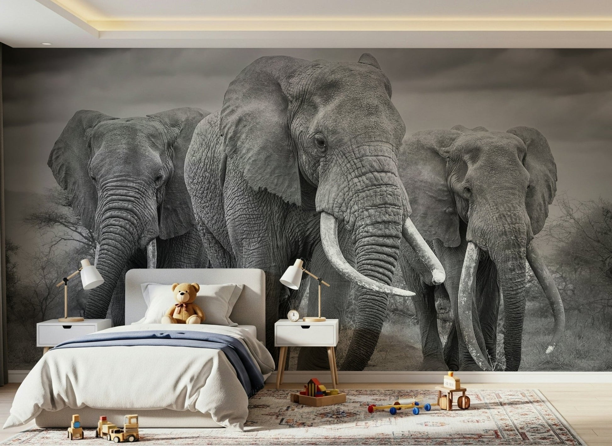 A beautiful modern art wall mural of delicate lines.