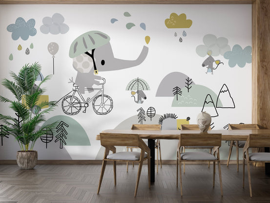 Whimsical Elephant on Bicycle Wallpaper A607