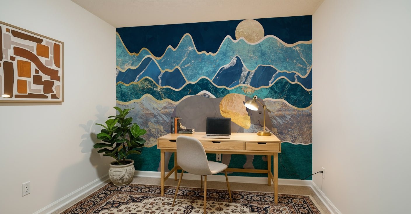 A calming safari design wallpaper mural that defines a space.