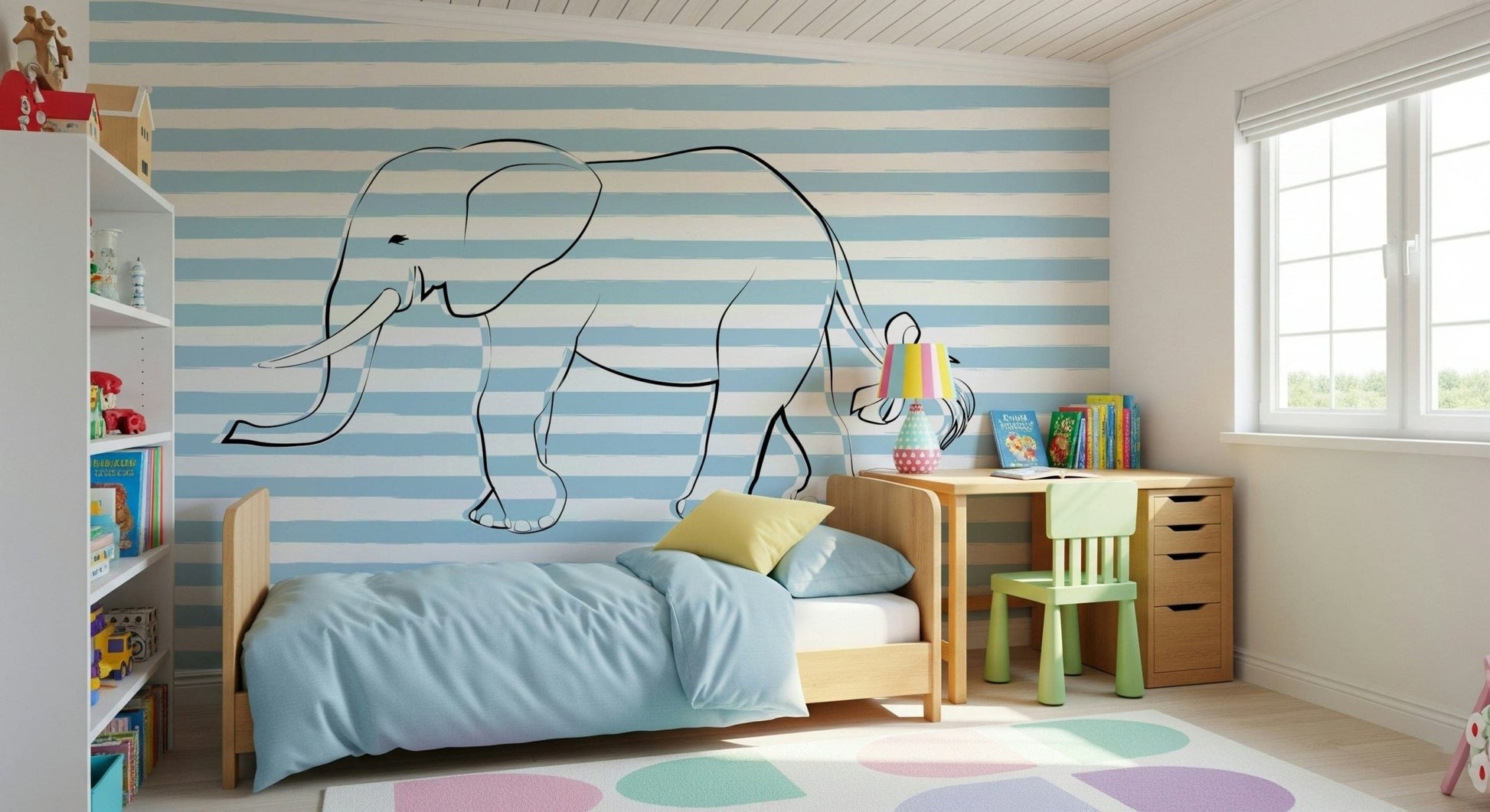 A calming animal design wallpaper mural that defines a space.