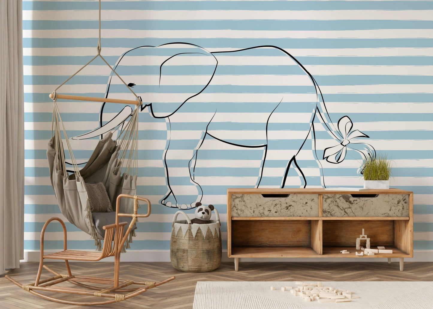 A contemplative gentle elephant wallpaper mural for a feature wall.