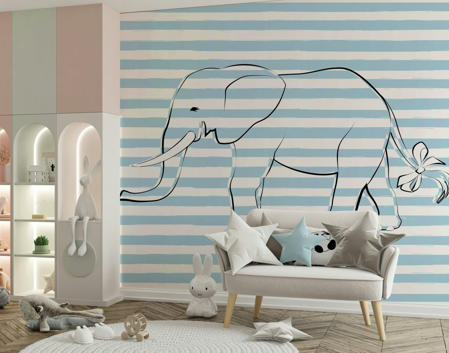 A graceful subtle pattern wall mural in soft, fun tones.