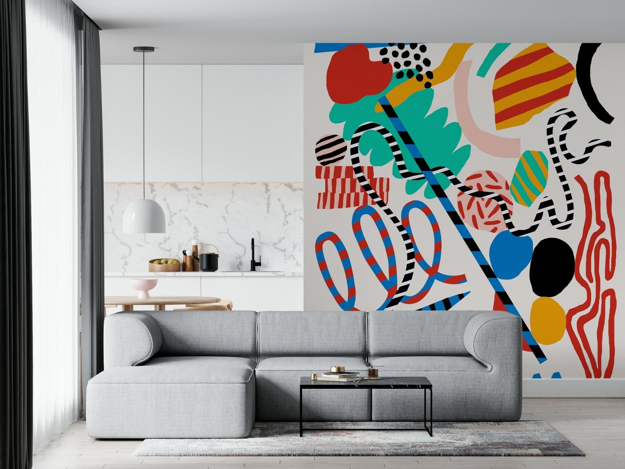 Playful Elevate Wall Mural featuring vibrant graphic shapes GD5368