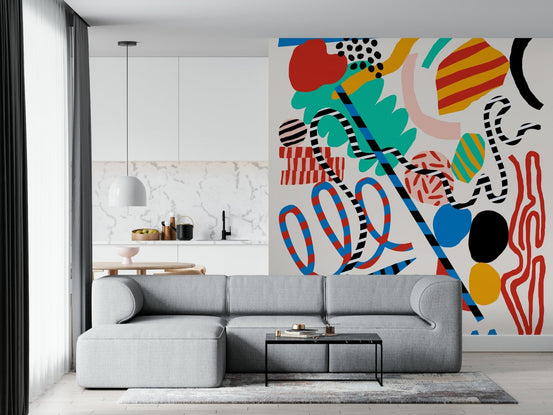 Playful Elevate Wall Mural featuring vibrant graphic shapes GD5368