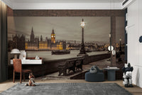 Scenic Embankment Bench Mural for Living Rooms

