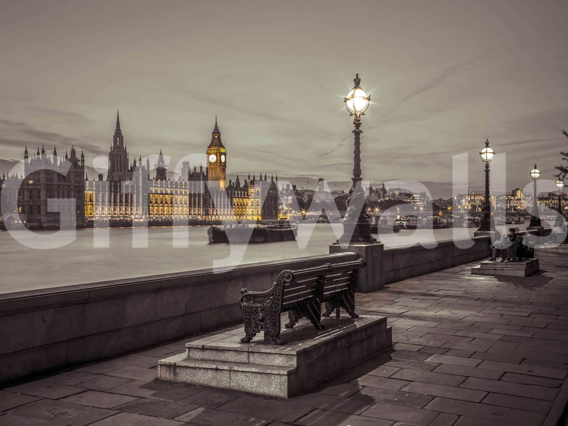 Tranquil Nature Mural with Embankment Bench Design

