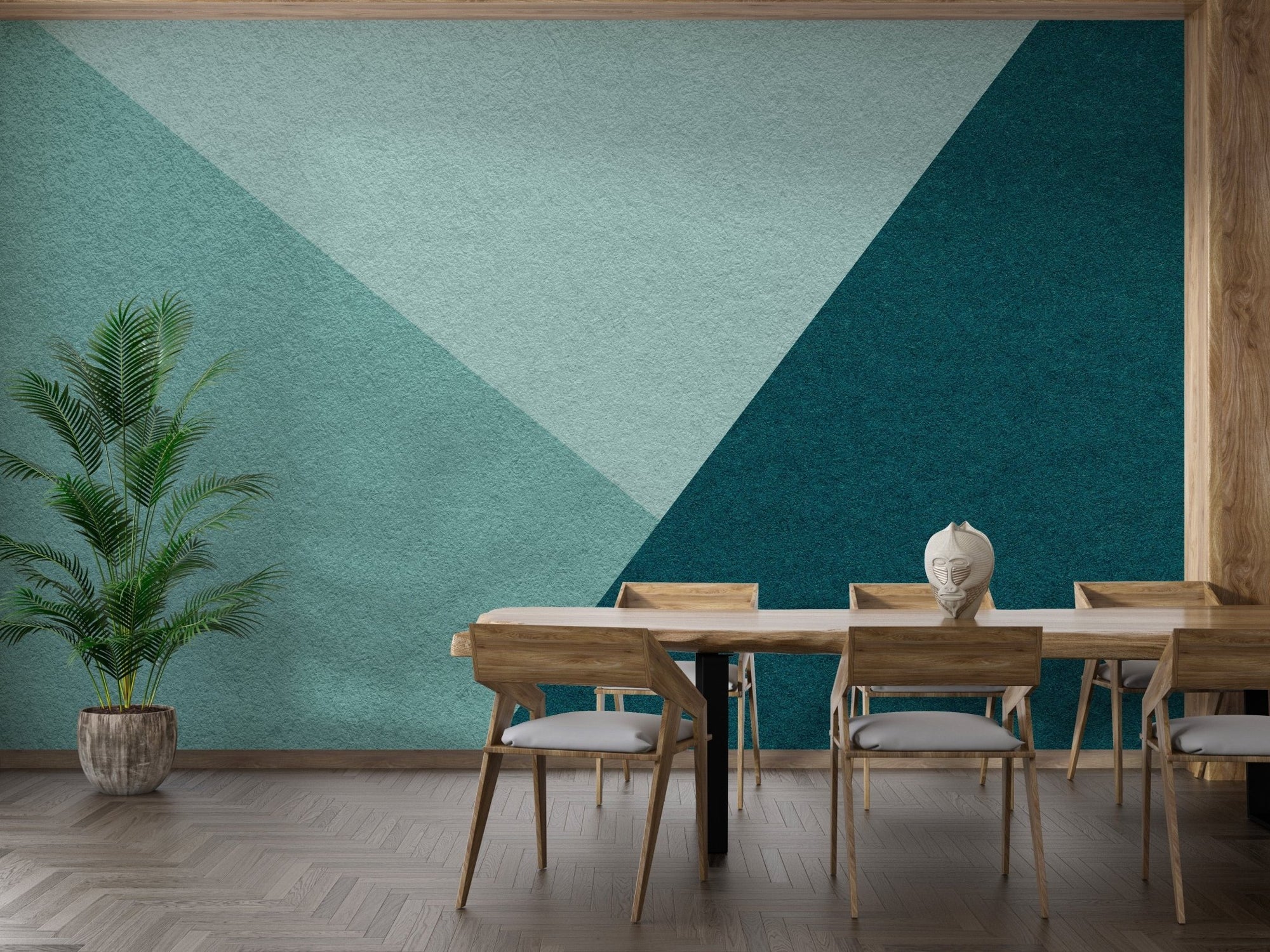 Contemporary cyan wallpaper mural with bold shapes, B388