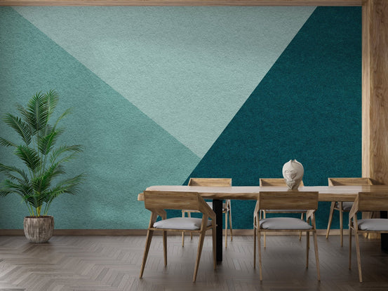 Contemporary cyan wallpaper mural with bold shapes, B388