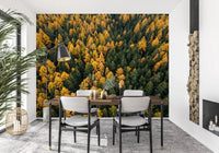 Emerald and Gold Forest Canopy wall mural shows a tightly packed autumn treetop scene.GD9602