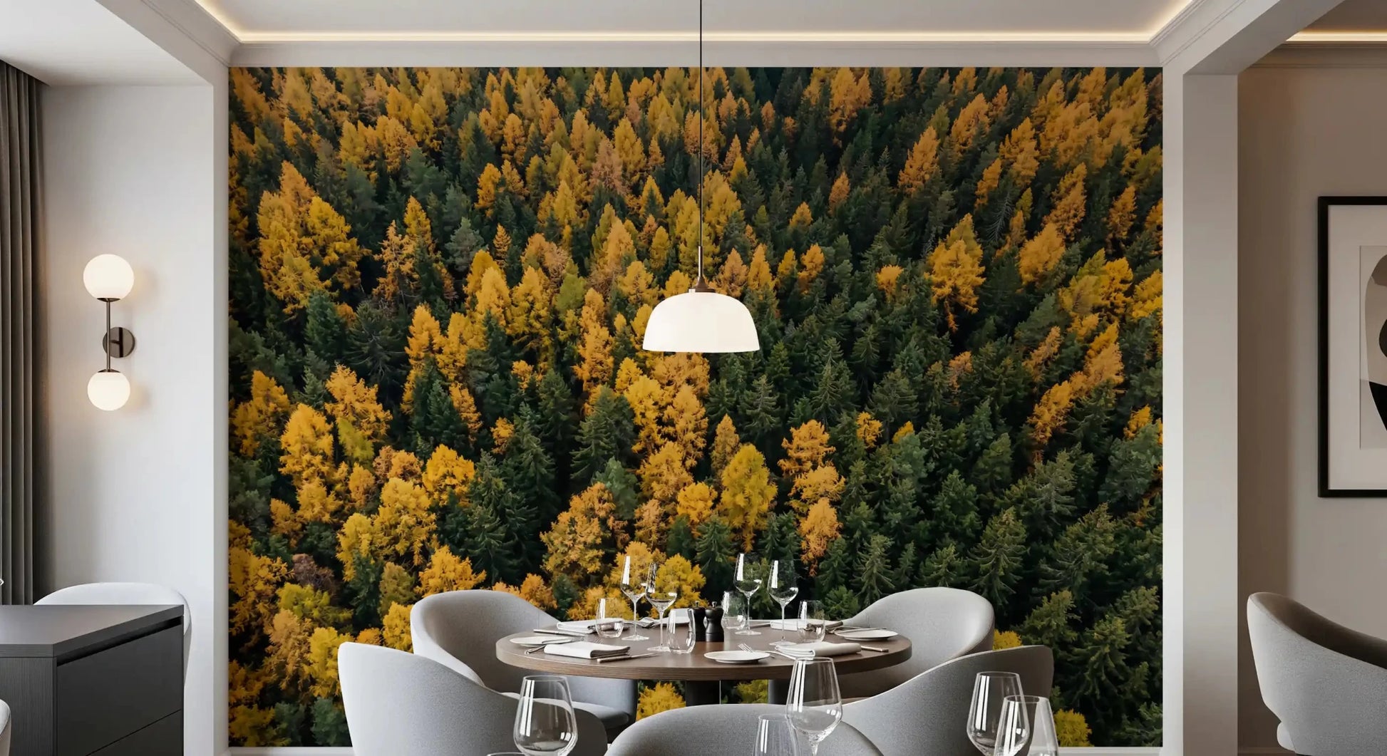 Honey, mustard, and forest green clusters fill Emerald and Gold Forest Canopy wall mural.GD9602