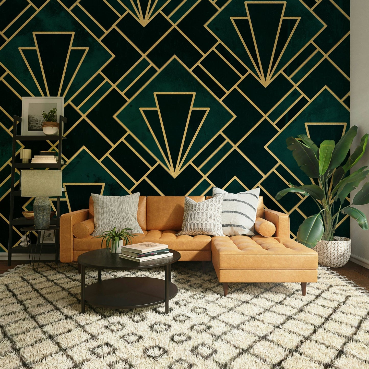 Emerald Green Art Deco Mosaic Mural for Statement Walls

