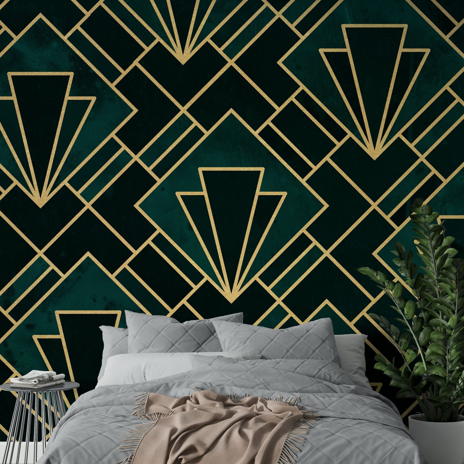 Stunning Emerald Art Deco Mural for Modern Interiors

