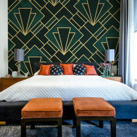 Stylish Emerald Art Deco Wall Mural with Geometric Design

