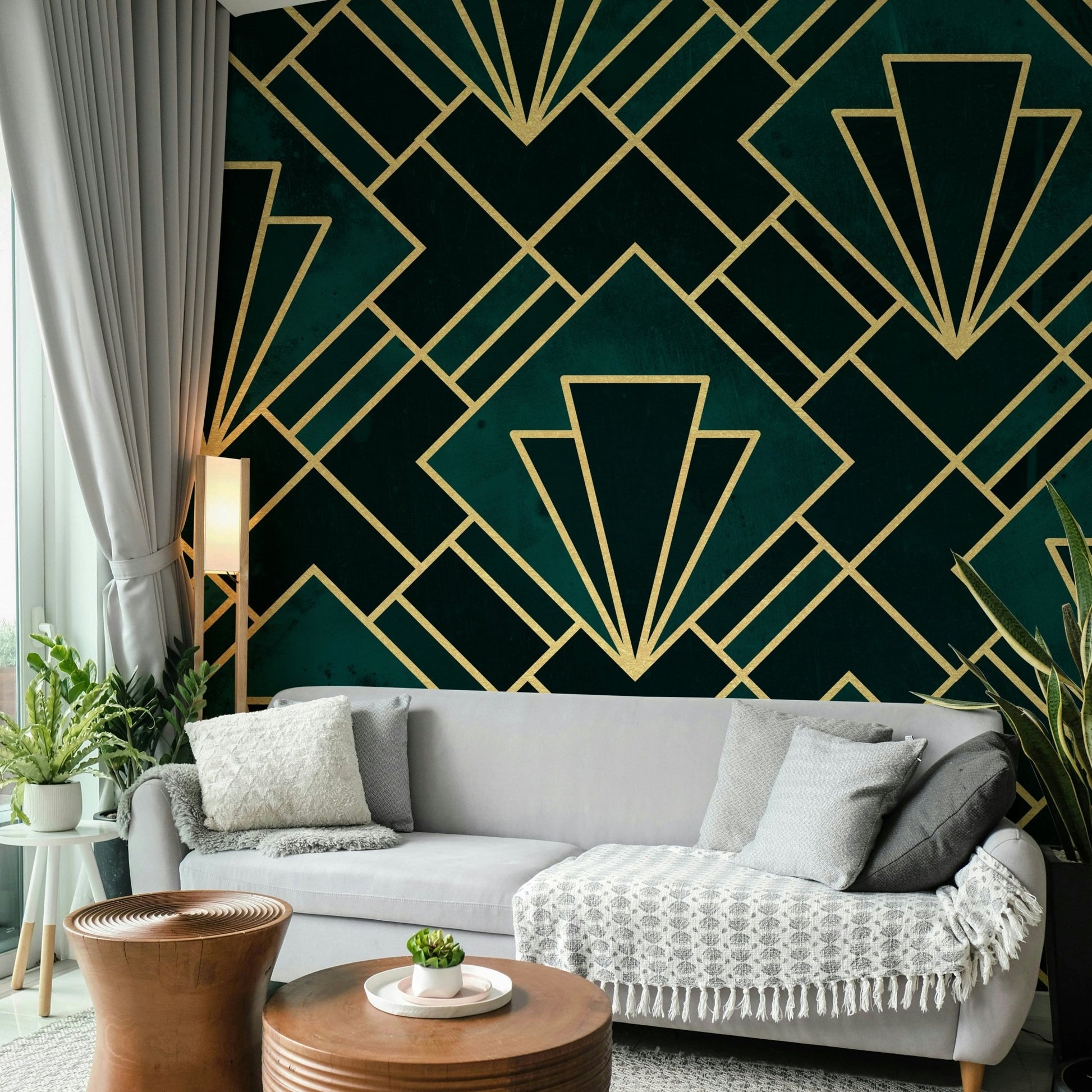 Intricate Emerald Art Deco Mosaic Wall Mural for Rooms

