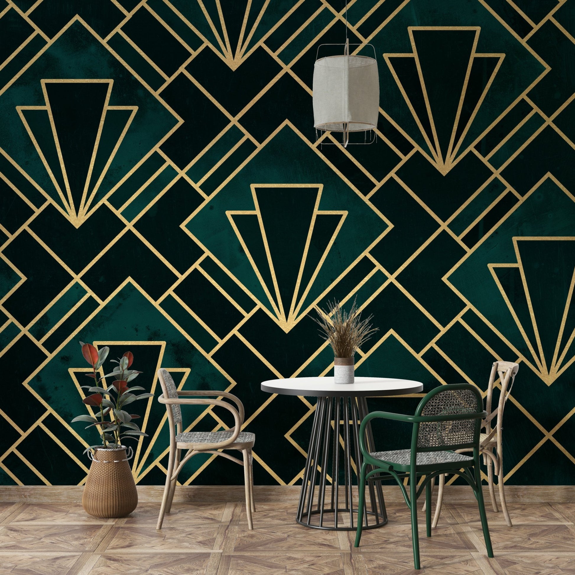 Green and Gold Art Deco Mosaic Wall Mural for Homes

