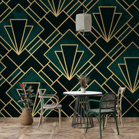 Green and Gold Art Deco Mosaic Wall Mural for Homes

