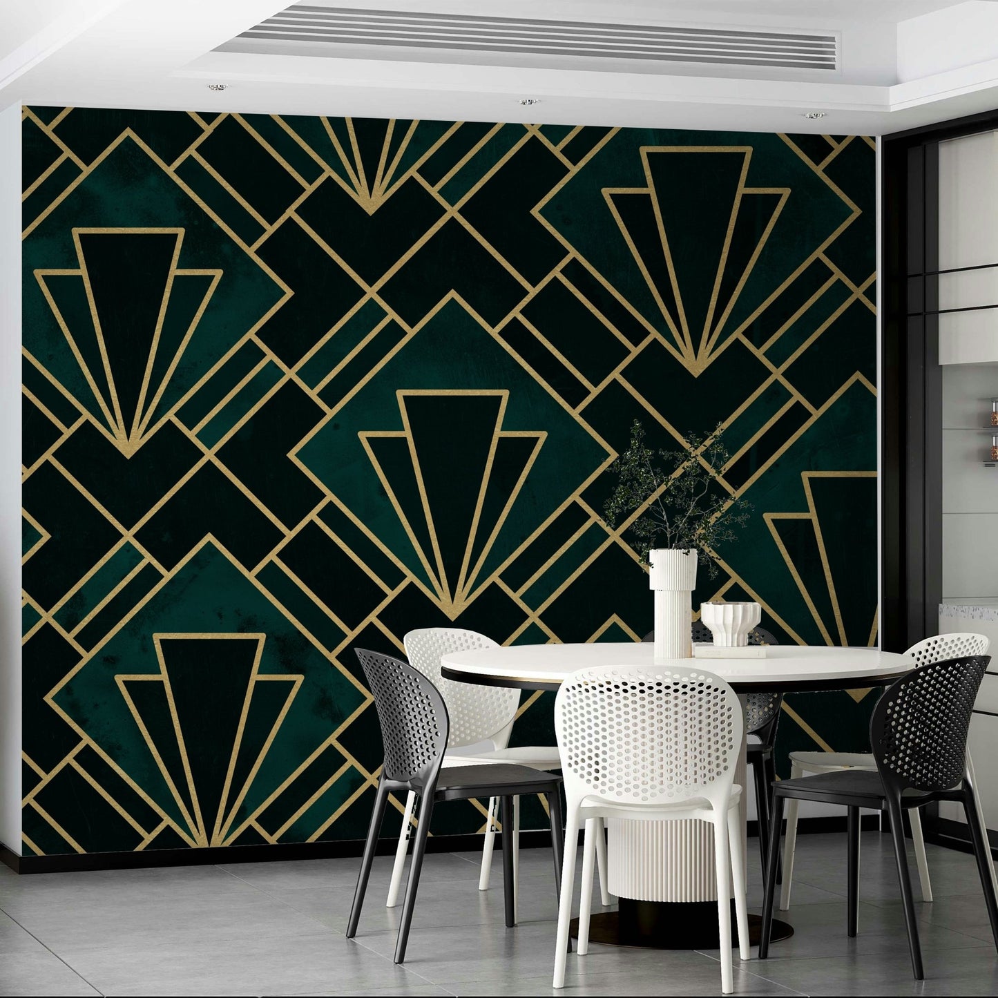 Sophisticated Emerald Art Deco Mural for Elegant Spaces

