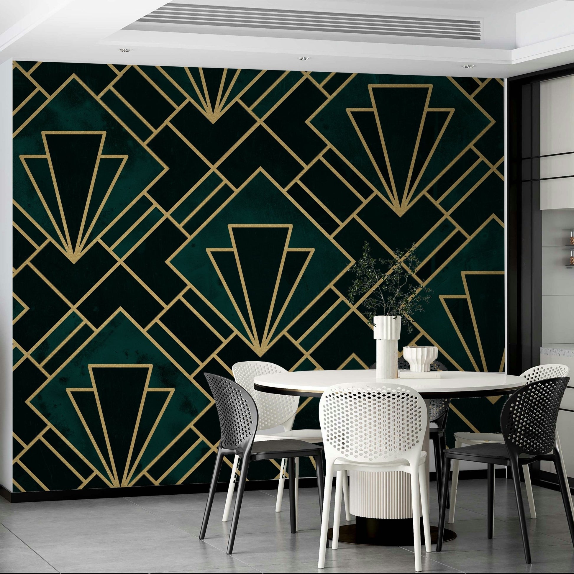 Sophisticated Emerald Art Deco Mural for Elegant Spaces

