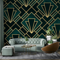 Elegant Emerald Art Deco Mosaic Wall Mural Design

