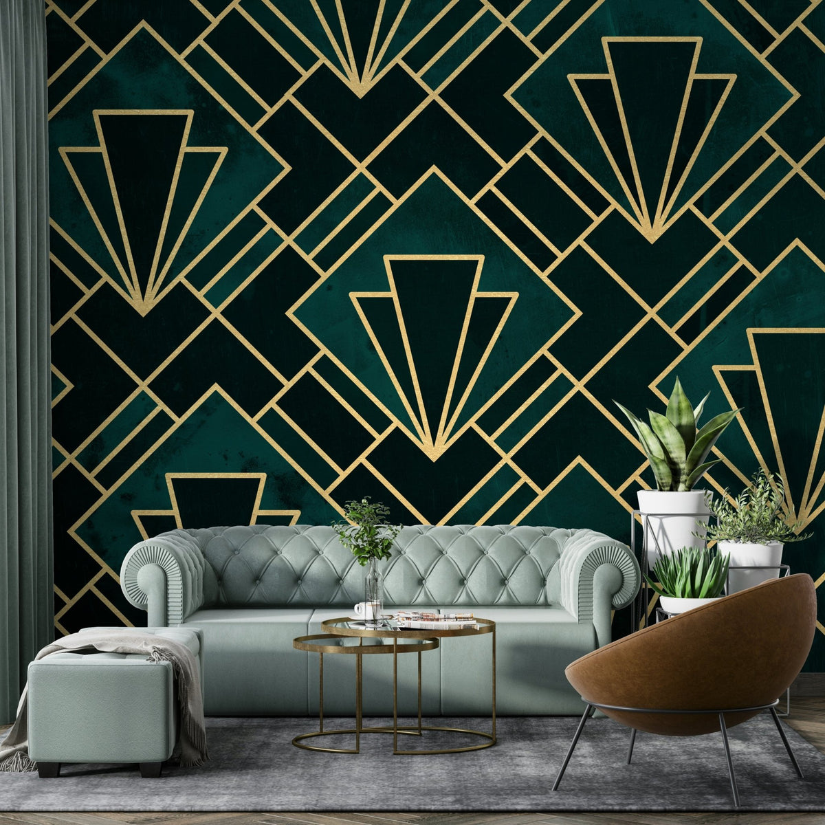 Elegant Emerald Art Deco Mosaic Wall Mural Design, GD1793
