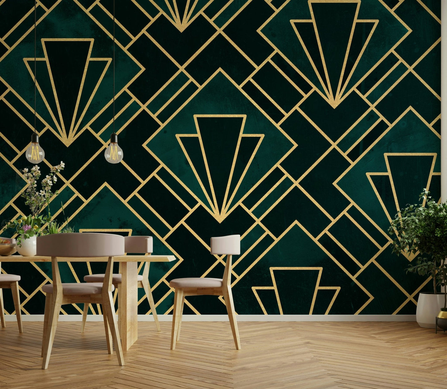 Art Deco Mosaic Mural with Emerald Green Accents

