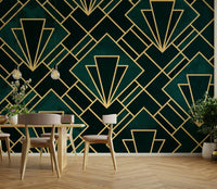 Art Deco Mosaic Mural with Emerald Green Accents

