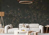 Living room Emerald Bloom & Flight Wall Mural with birds and blossoms, GD8974