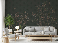 Emerald wall mural with blossom details and nature pattern, GD8974