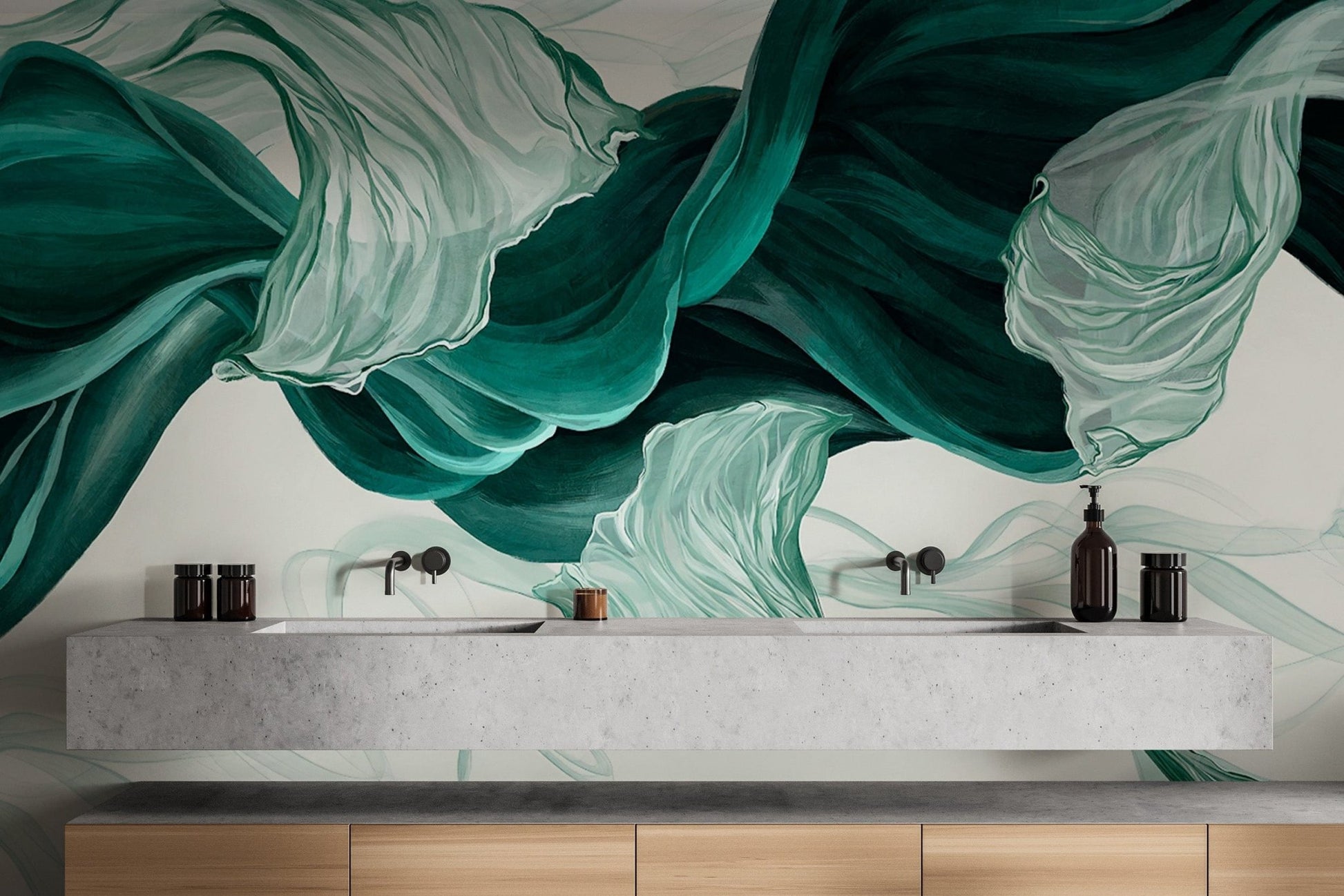 Green Fluid Abstract Wall Mural Art
