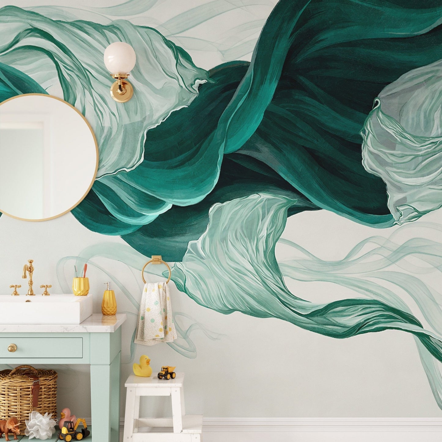 Emerald Breeze Abstract Wallpaper Design
