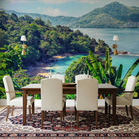 A dining space softened by Emerald Coast Wall Mural and sunlit shoreline scenery