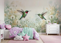 Emerald Dance in Watercolor Meadow Wall Mural