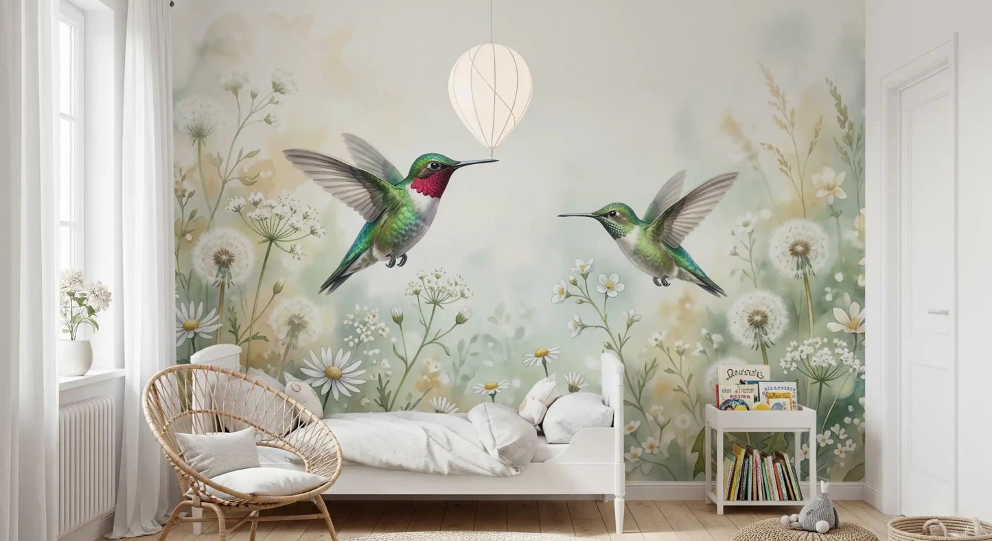 Emerald Dance in Watercolor Meadow Wall Mural