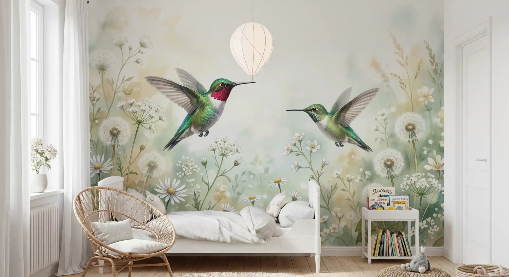 Emerald Dance in Watercolor Meadow Wall Mural