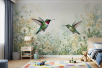 Emerald Dance in Watercolor Meadow Wall Mural