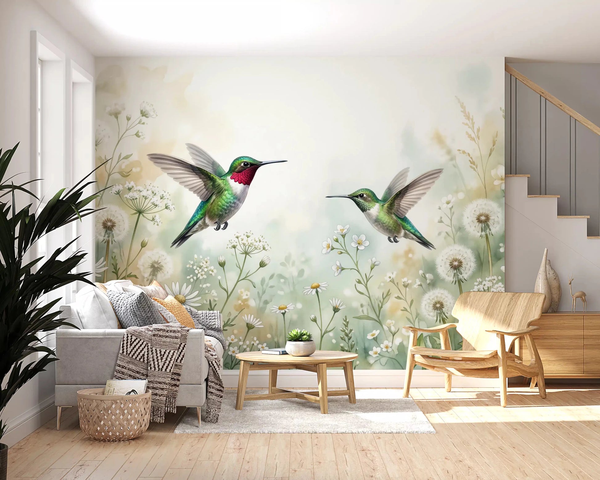 Emerald Dance in Watercolor Meadow Wall Mural