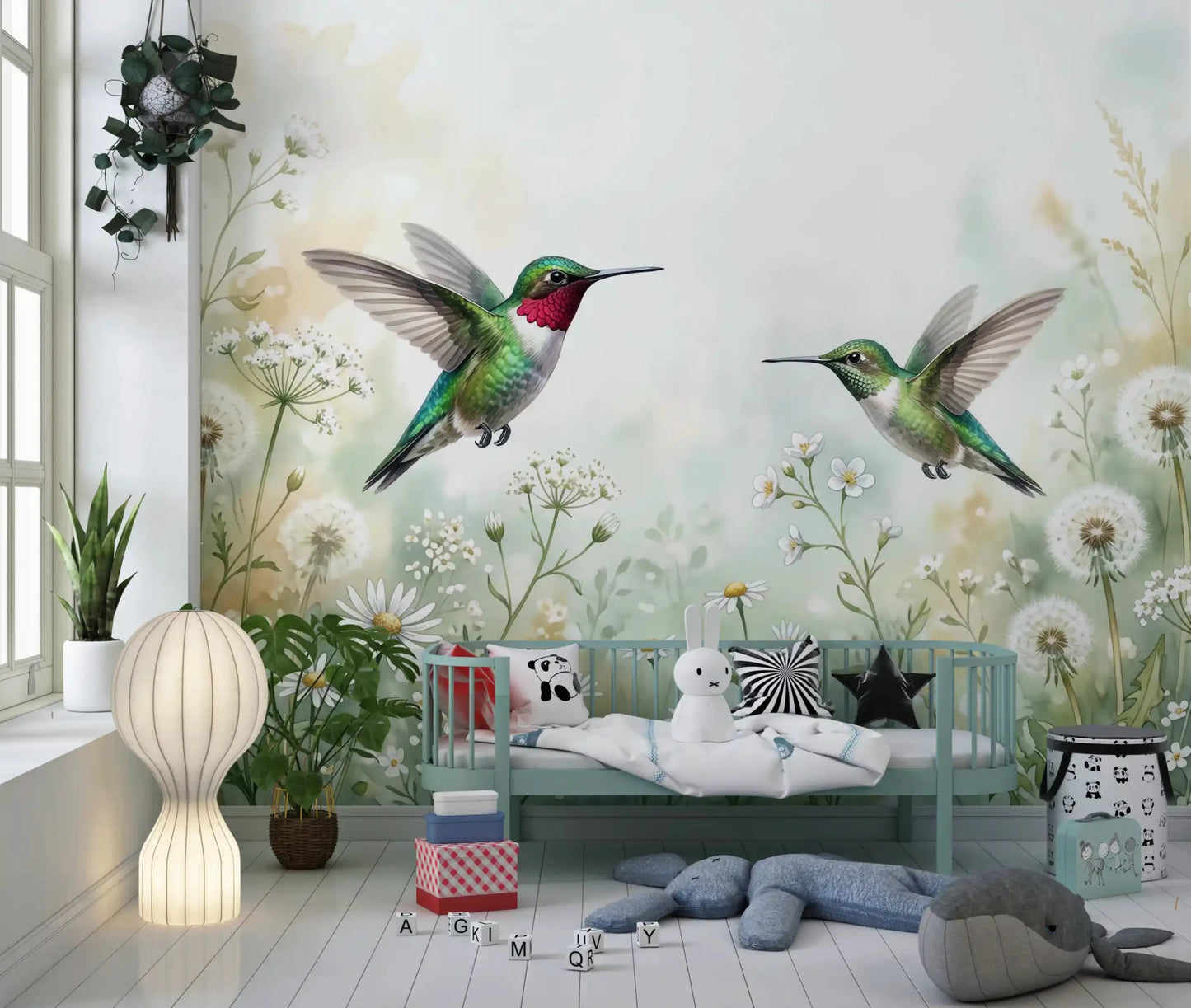 Emerald Dance in Watercolor Meadow Wall Mural