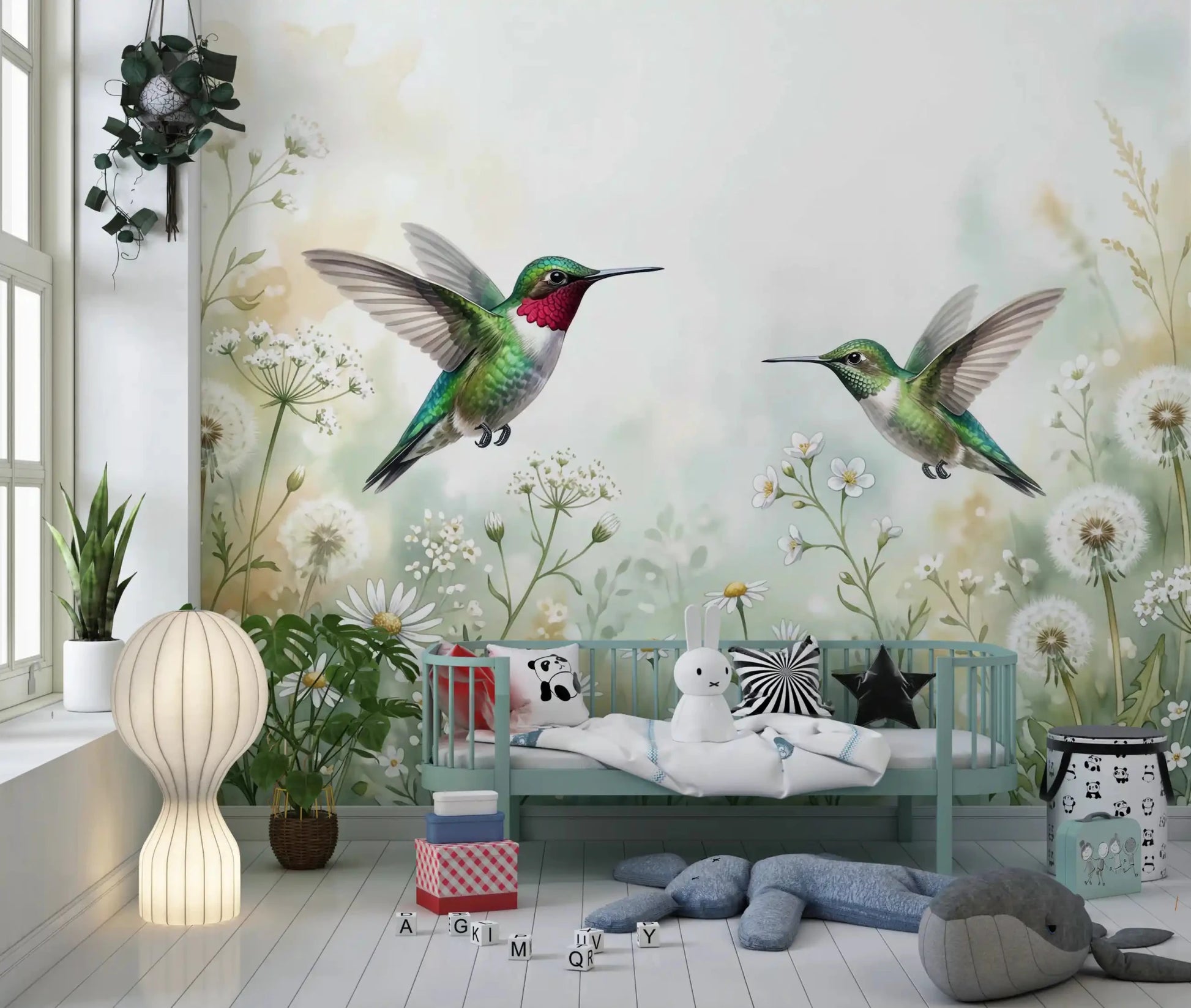 Emerald Dance in Watercolor Meadow Wall Mural
