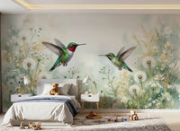 Emerald Dance in Watercolor Meadow Wall Mural