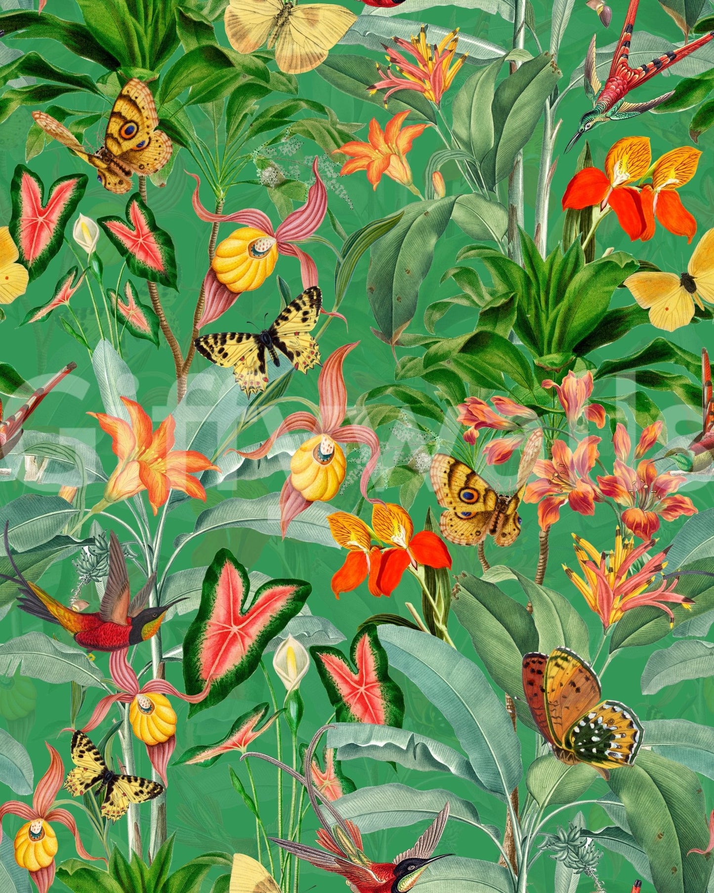 Emerald Enchantment: Tropical Botanical Wallpaper Wallpaper⁠