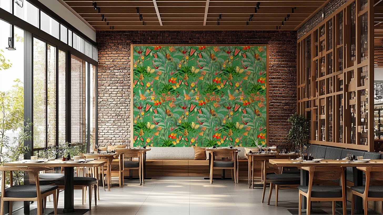 Lush botanical print wallpaper in rich emerald tones

