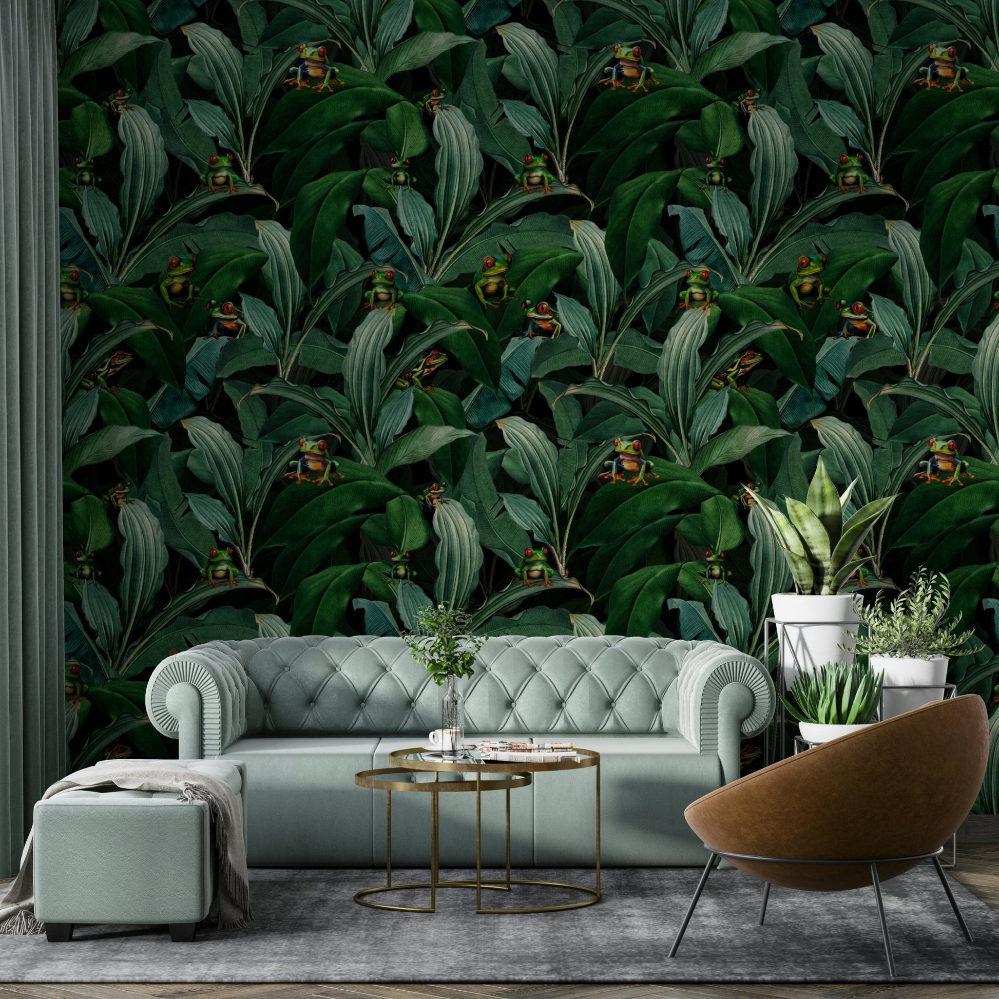 Vivid emerald eyes hidden in lush green jungle wallpaper., GD1381