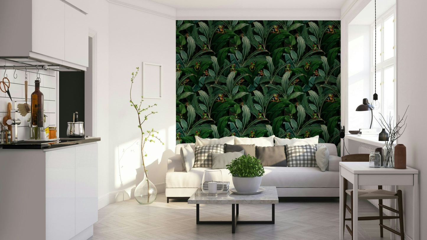 Lush emerald green jungle wallpaper with vivid eyes., GD1381