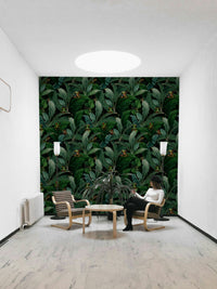Wallpaper design with emerald eyes and vibrant jungle leaves., GD1381