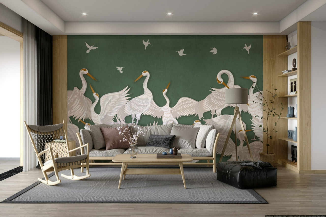 A peaceful wall mural with a soft, elegant design.


