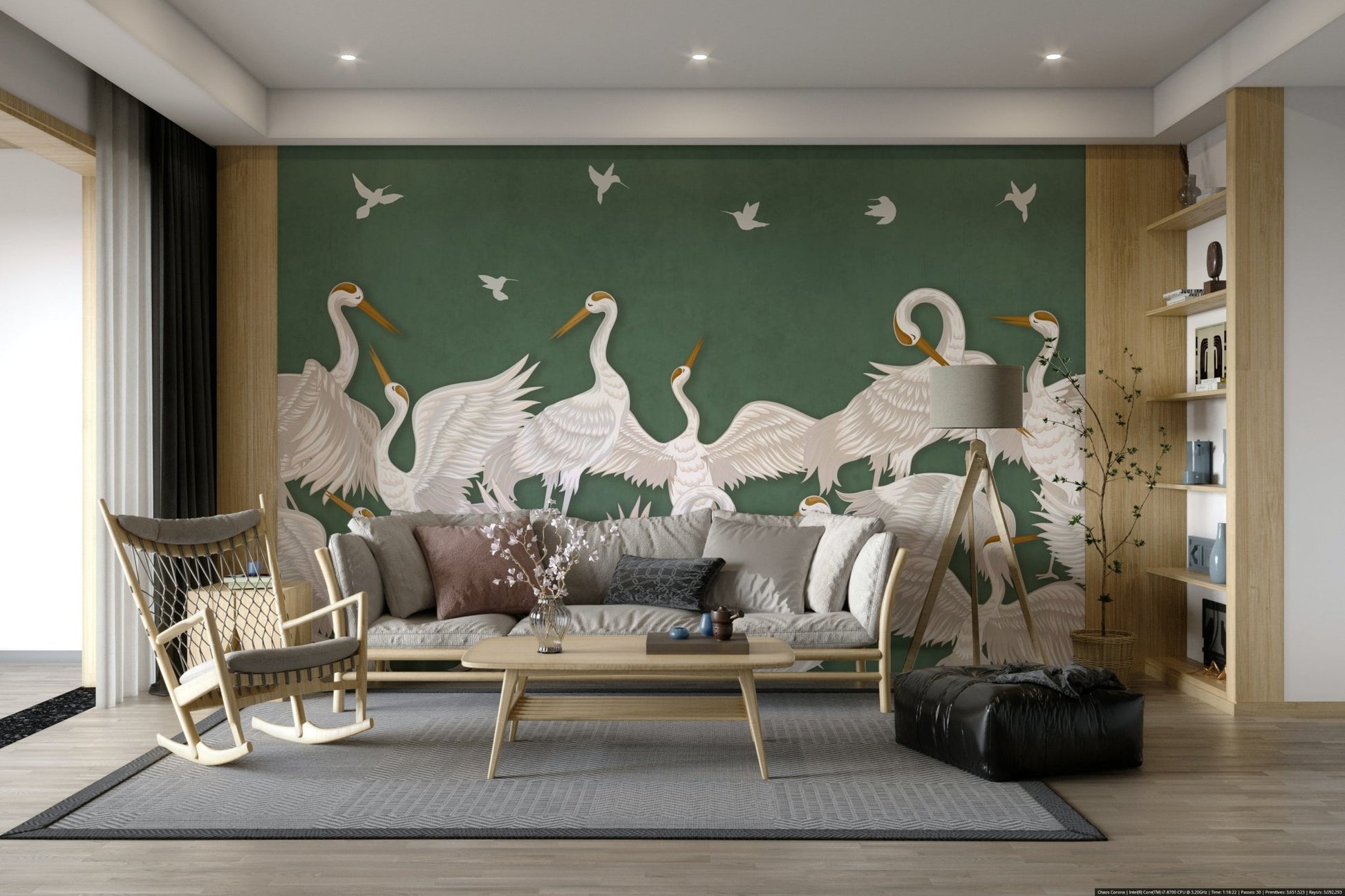 A peaceful wall mural with a soft, elegant design.


