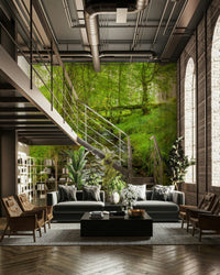 The mural gives a feeling of being in a quiet forest.

