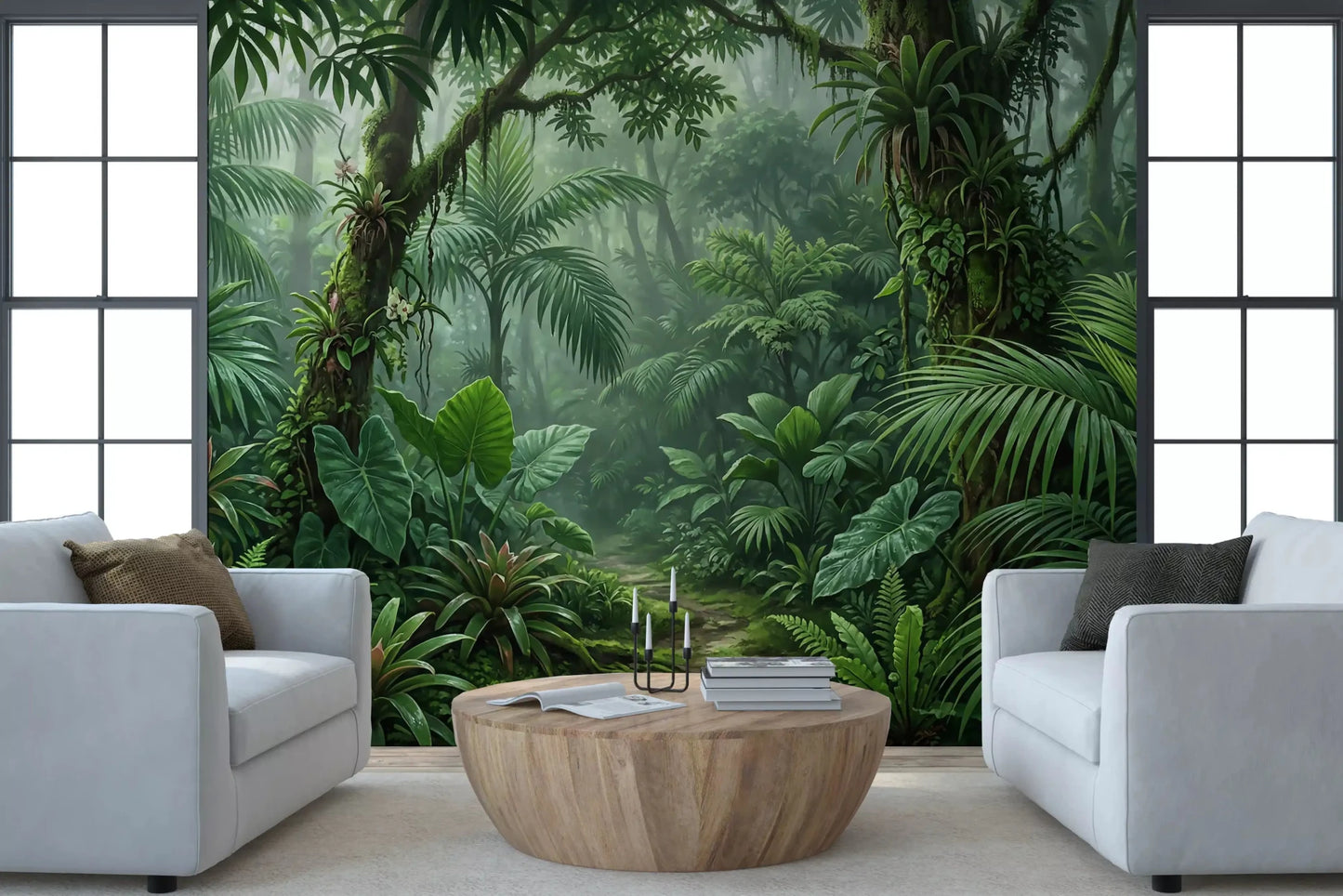 Sunlight filtering through the Emerald Forest wall mural canopyGD9516